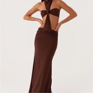 Peppermayo Brown Two-Piece Halter Maxi Dress
